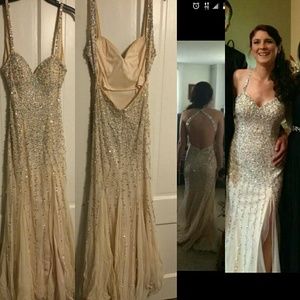 Cream beaded prom dress